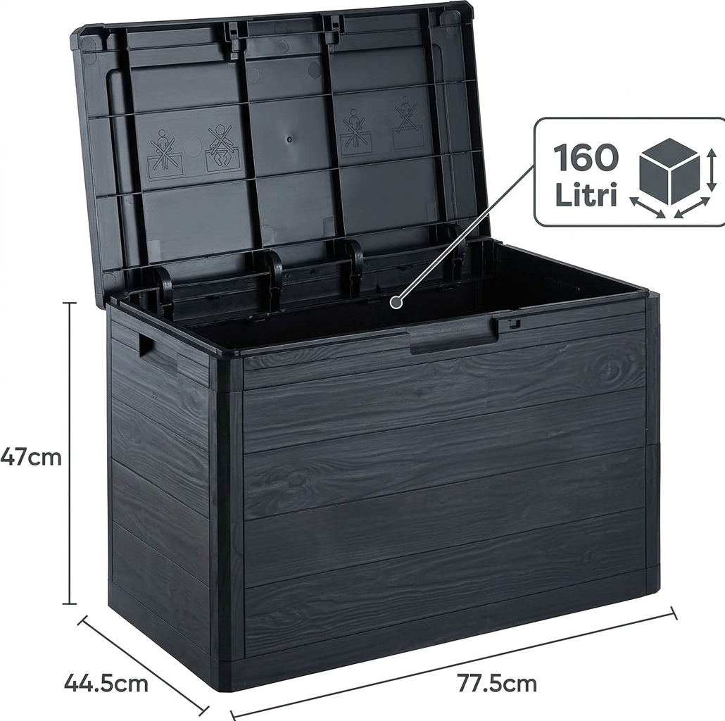 Baule da Esterno 160L Antracite Effetto Legno