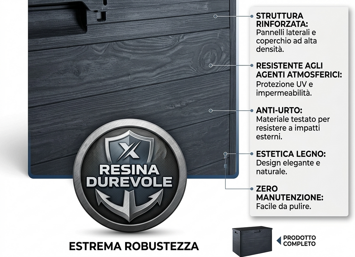 Baule da Esterno 160L Antracite Effetto Legno