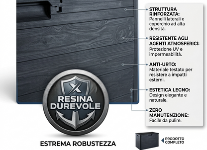 Baule da Esterno 160L Antracite Effetto Legno
