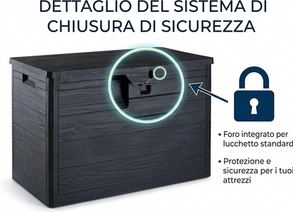 Baule da Esterno 160L Antracite Effetto Legno