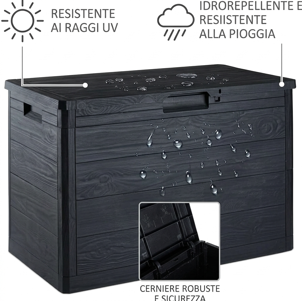 Baule da Esterno 160L Antracite Effetto Legno