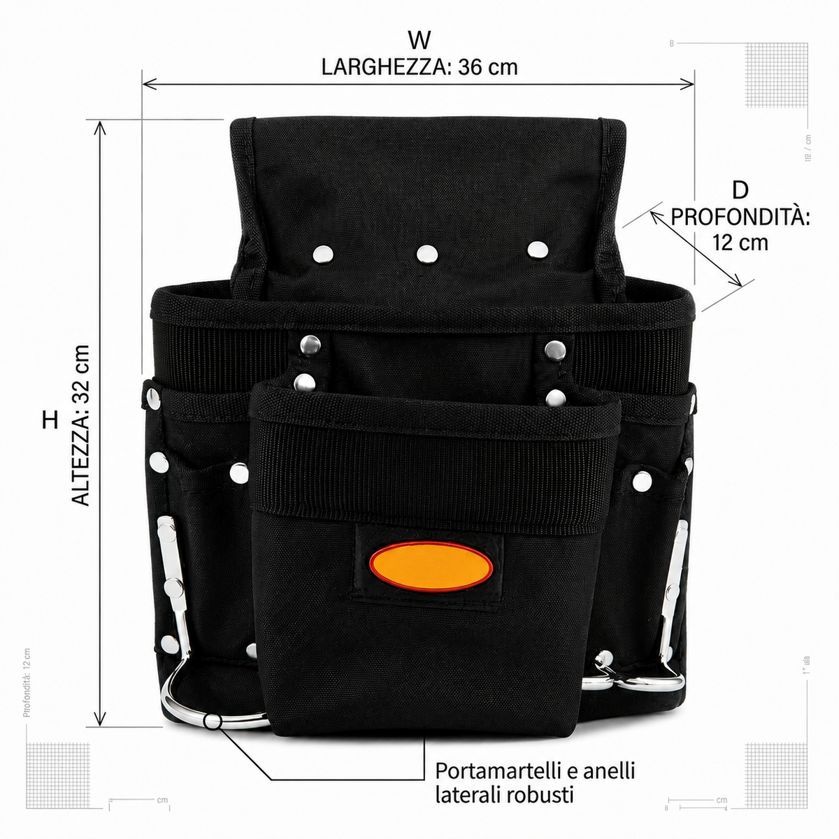 Dimensioni borsa portautensili 36 x 32 x 12 cm