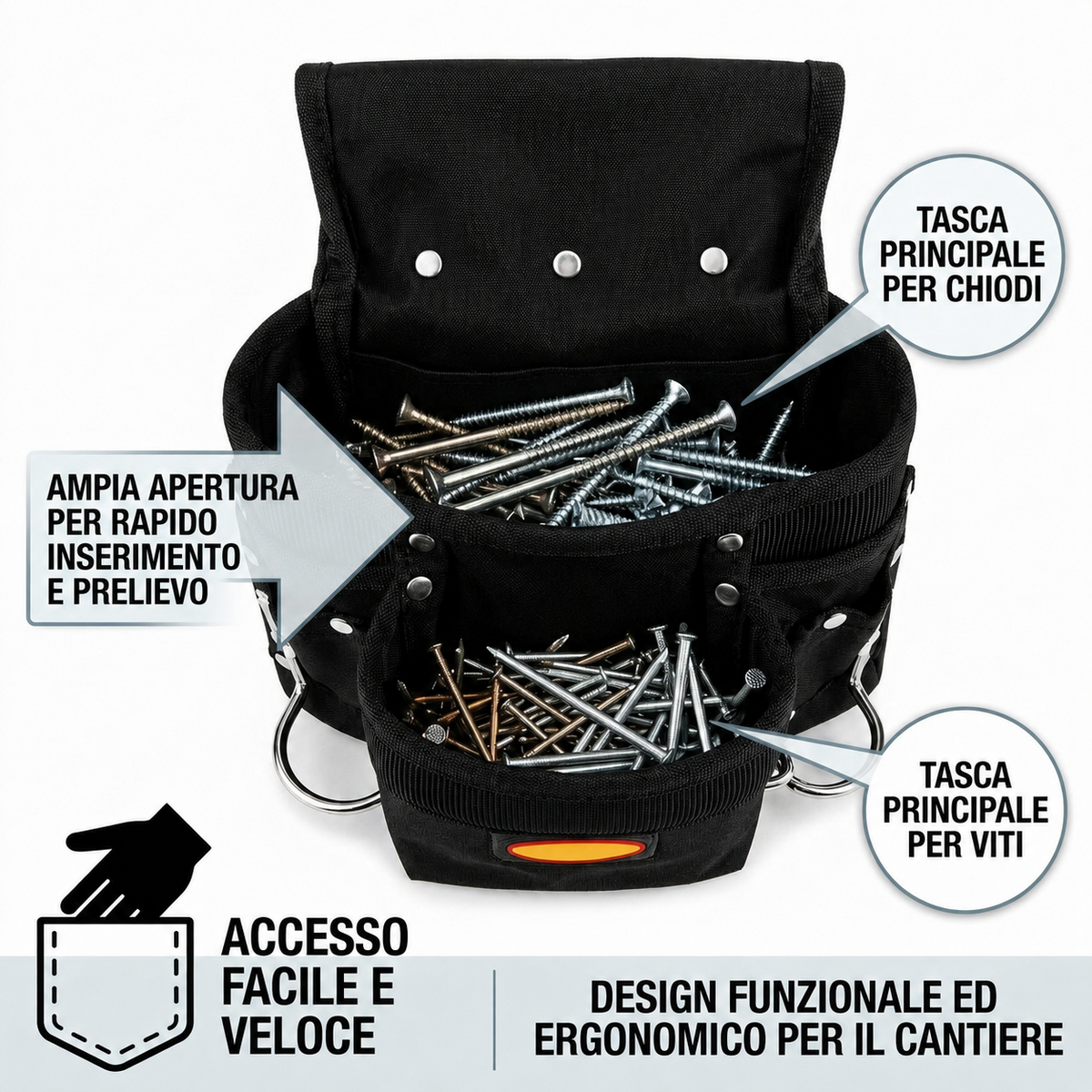 Tasche della borsa portautensili per chiodi viti e minuteria