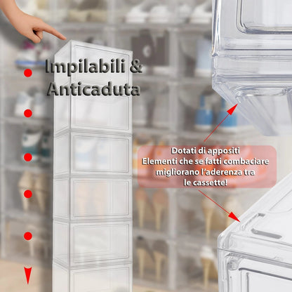 Scatole Porta Scarpe Trasparenti Impilabili con Chiusura Magnetica