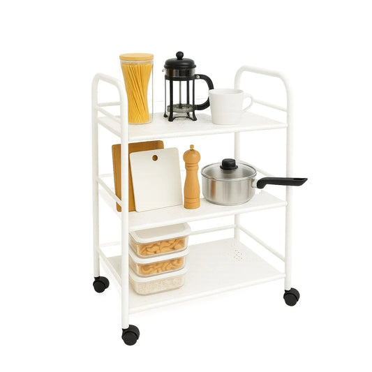 Carrello multiuso con rotelle 3/4 ripiani e versione slim – Bianco/Nero
