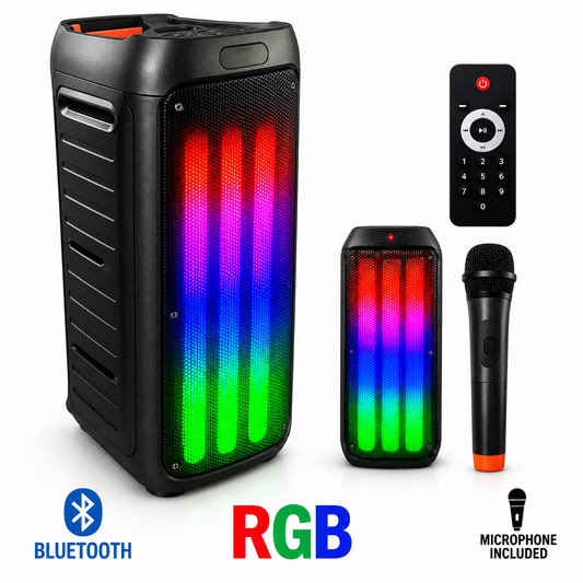 Cassa amplificata Bluetooth 200W con luci RGB, telecomando e microfono