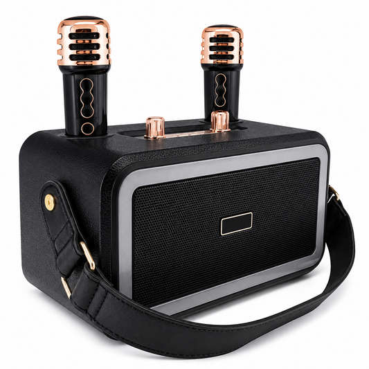 Cassa Bluetooth 40W vintage con 2 microfoni wireless e tracolla