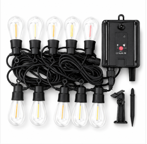 Catena luci solari 10 metri con 10 lampadine S14 e pannello solare