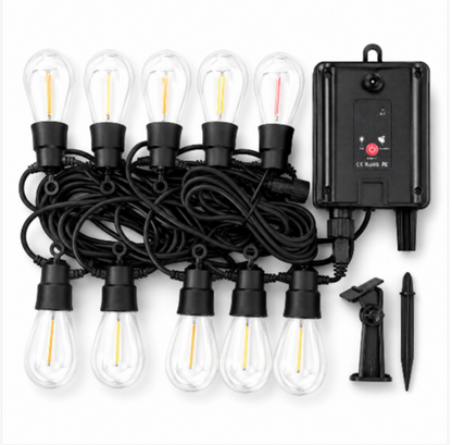 Catena luci solari 10 metri con 10 lampadine S14 e pannello solare