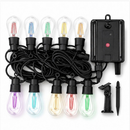 Catena luminosa solare S14 multicolore con 10 lampadine
