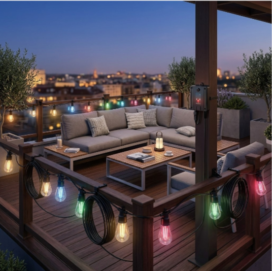 Catena luminosa solare multicolore per terrazzo balcone e giardino