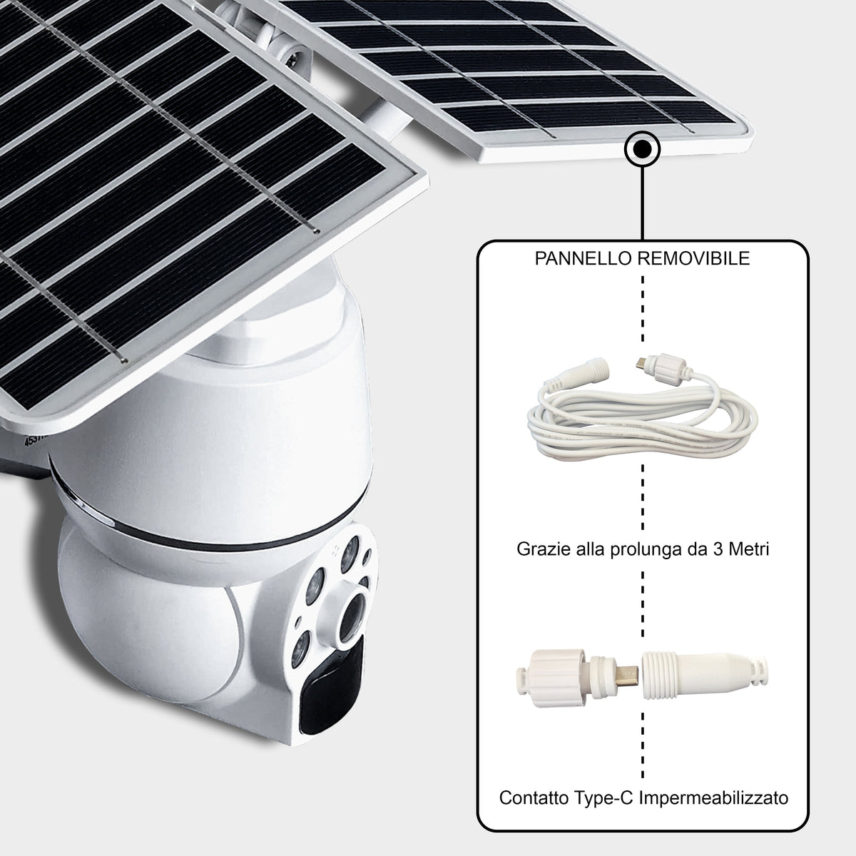 Telecamera Solare da Esterno 2K WiFi/4G, IP66, Visione Notturna
