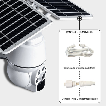 Telecamera Solare da Esterno 2K WiFi/4G, IP66, Visione Notturna