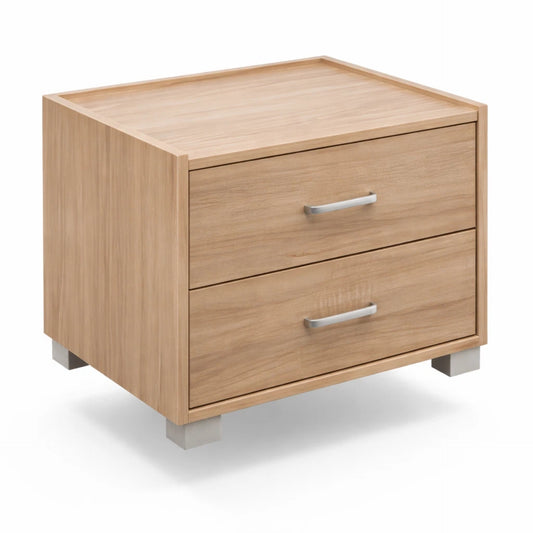 Comodino Moderno in Legno Rovere Bianco Cemento con 2 Cassetti e Ripiano