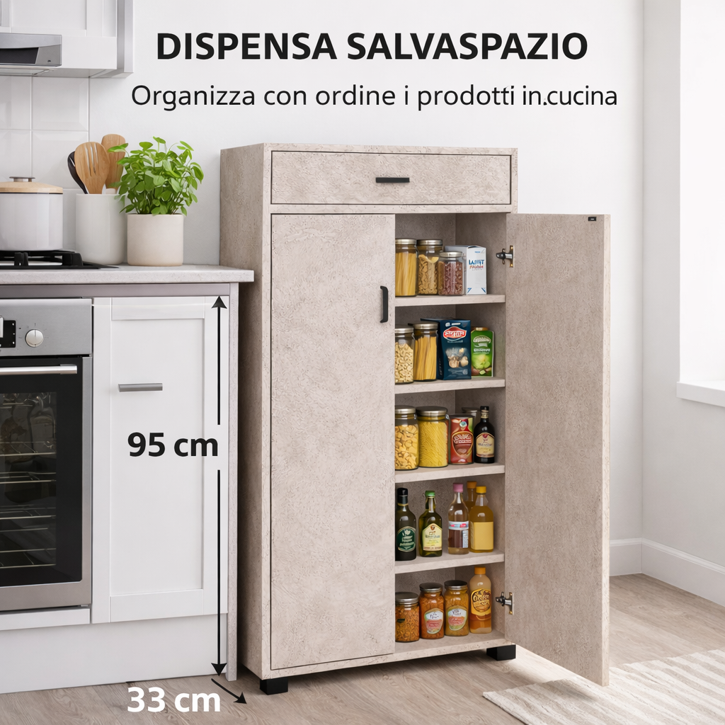 Dispensa Salvaspazio Slim in Legno con Cassetto 63x33x95 cm