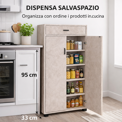 Dispensa Salvaspazio Slim in Legno con Cassetto 63x33x95 cm