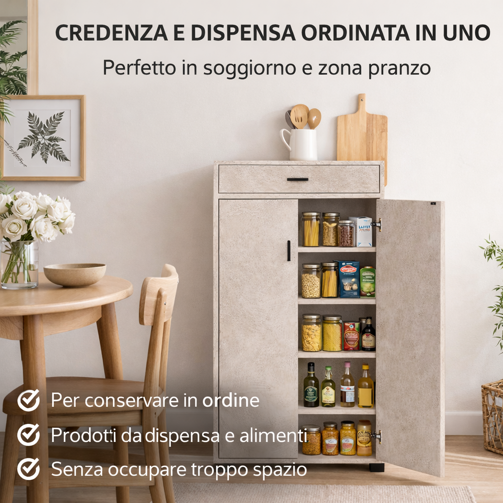 Dispensa Salvaspazio Slim in Legno con Cassetto 63x33x95 cm