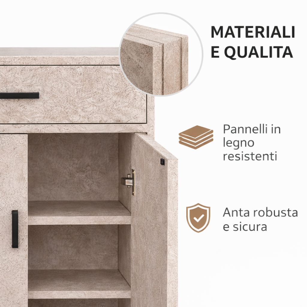 Dispensa Salvaspazio Slim in Legno con Cassetto 63x33x95 cm