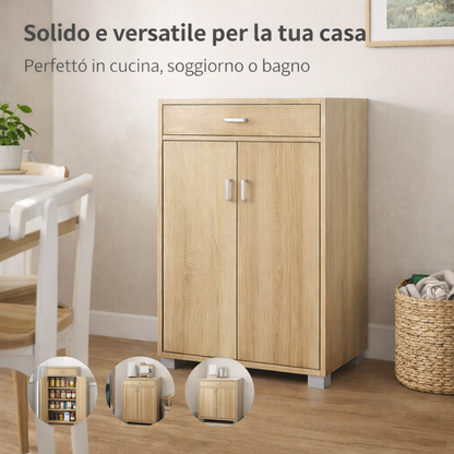 Dispensa Salvaspazio Slim in Legno con Cassetto 63x33x95 cm