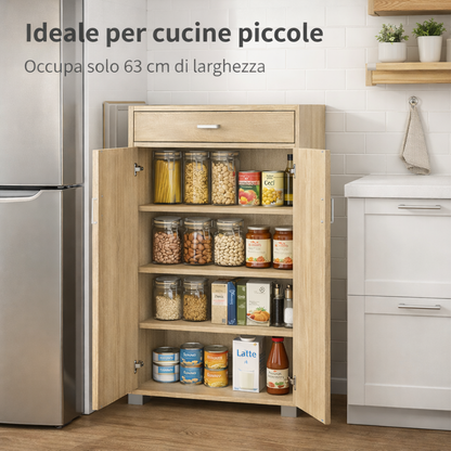 Dispensa Salvaspazio Slim in Legno con Cassetto 63x33x95 cm