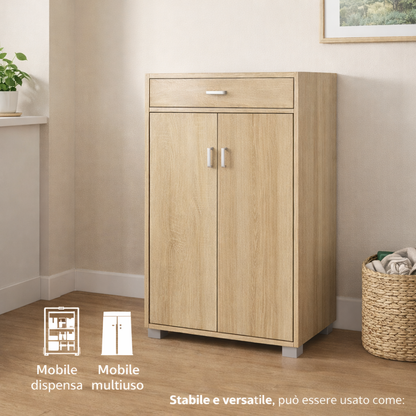 Dispensa Salvaspazio Slim in Legno con Cassetto 63x33x95 cm