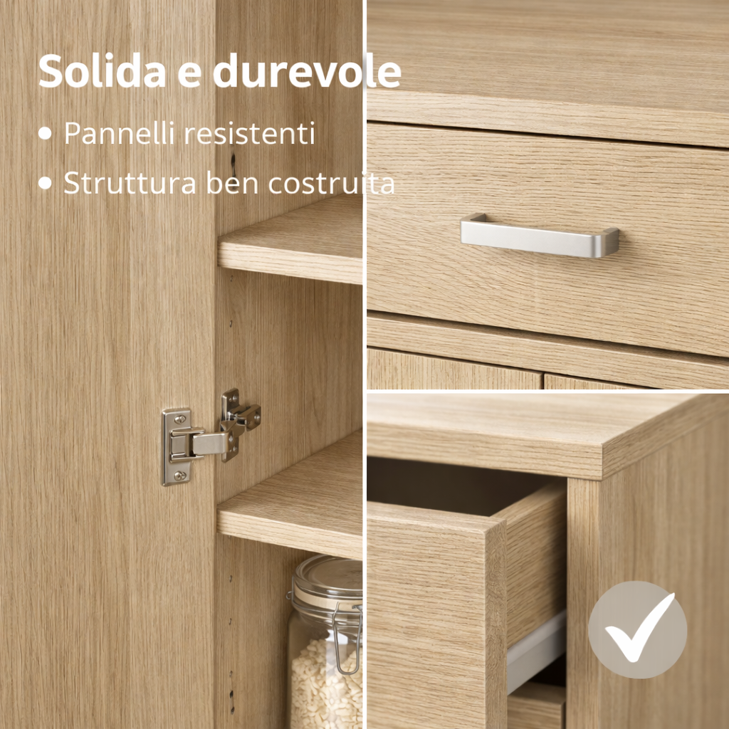 Dispensa Salvaspazio Slim in Legno con Cassetto 63x33x95 cm