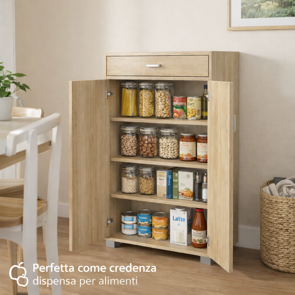 Dispensa Salvaspazio Slim in Legno con Cassetto 63x33x95 cm