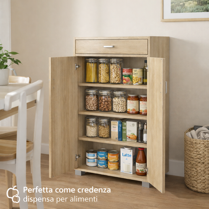 Dispensa Salvaspazio Slim in Legno con Cassetto 63x33x95 cm