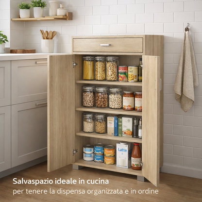 Dispensa Salvaspazio Slim in Legno con Cassetto 63x33x95 cm