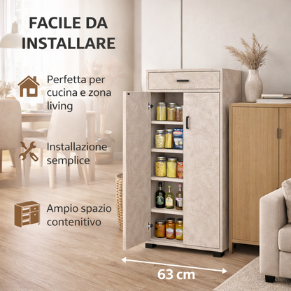 Dispensa Salvaspazio Slim in Legno con Cassetto 63x33x95 cm