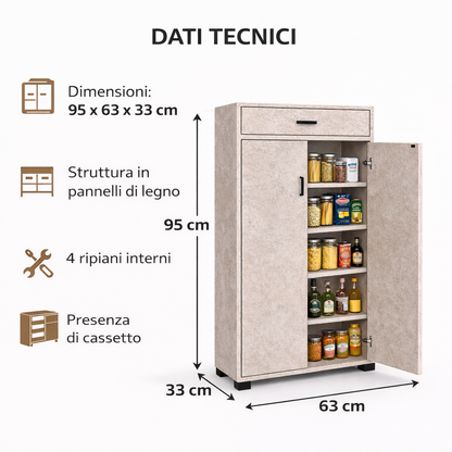 Dispensa Salvaspazio Slim in Legno con Cassetto 63x33x95 cm