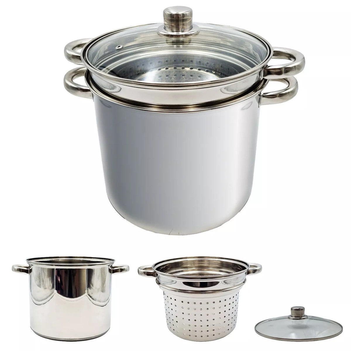 Cuocipasta Spaghettiera 24cm in Acciaio Inox con Coperchio e Colapasta