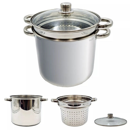 Cuocipasta Spaghettiera 24cm in Acciaio Inox con Coperchio e Colapasta