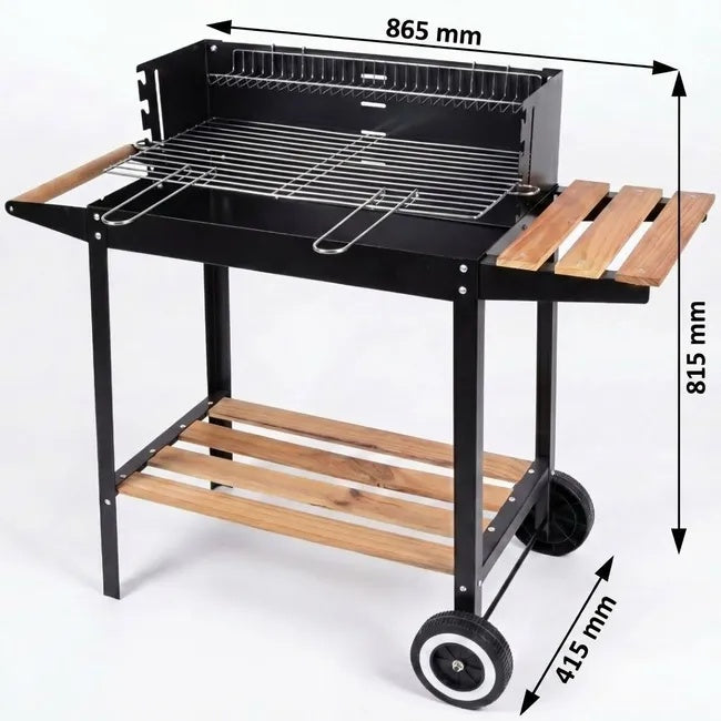 Barbecue Rettangolare con Mensola e Ruote da Esterno