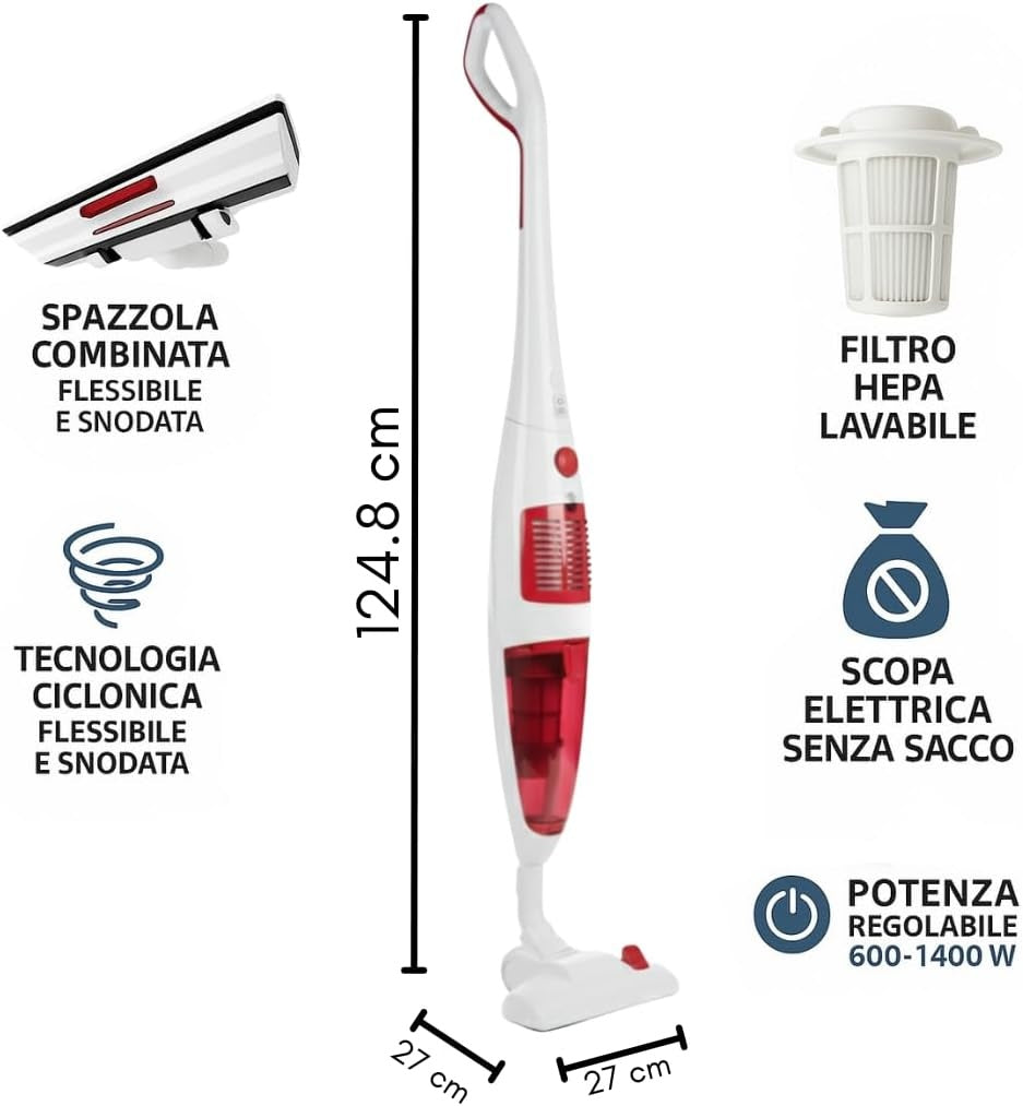 Scopa Elettrica Ciclonica 23 kPa Senza Sacco con Filtro HEPA