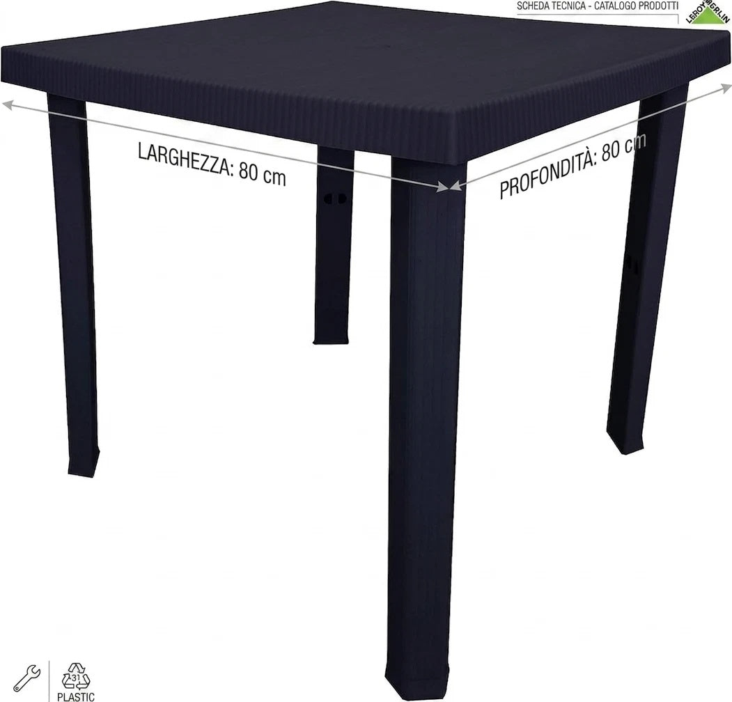 Tavolo da Giardino Quadrato 80x80 Nero per Esterno