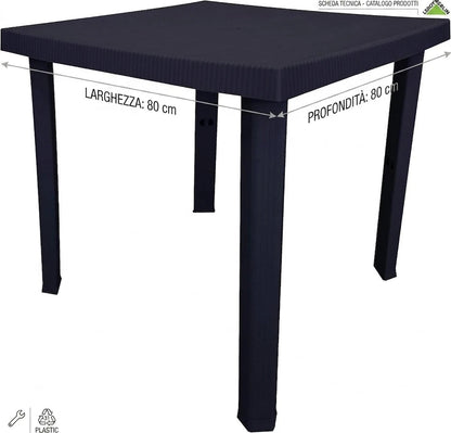 Tavolo da Giardino Quadrato 80x80 Nero per Esterno