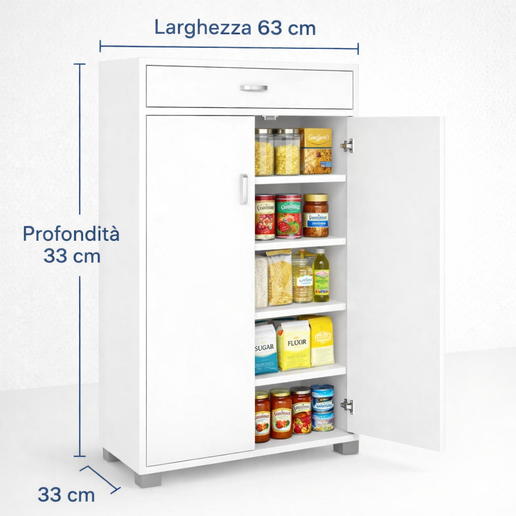 Dispensa Salvaspazio Slim in Legno con Cassetto 63x33x95 cm