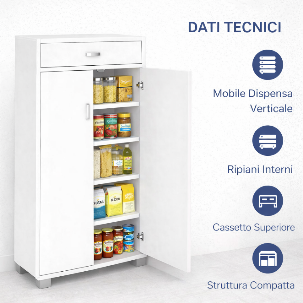 Dispensa Salvaspazio Slim in Legno con Cassetto 63x33x95 cm