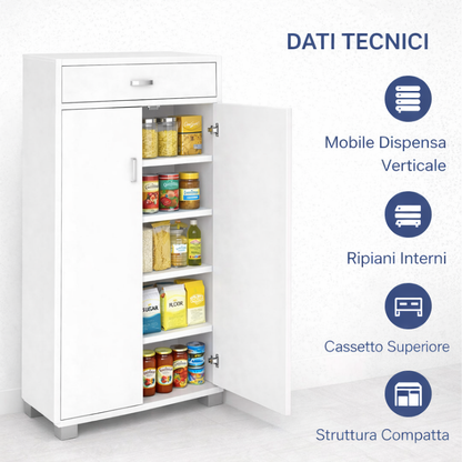 Dispensa Salvaspazio Slim in Legno con Cassetto 63x33x95 cm