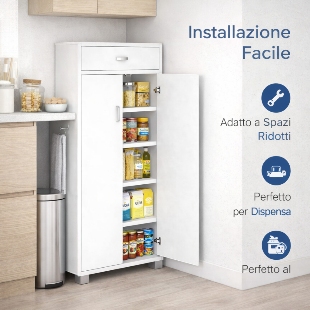 Dispensa Salvaspazio Slim in Legno con Cassetto 63x33x95 cm