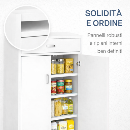 Dispensa Salvaspazio Slim in Legno con Cassetto 63x33x95 cm