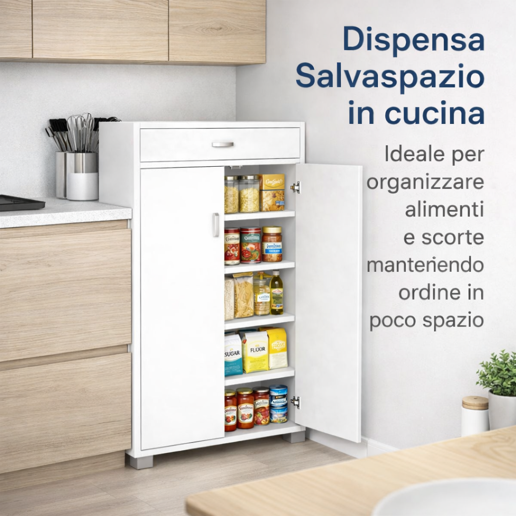 Dispensa Salvaspazio Slim in Legno con Cassetto 63x33x95 cm