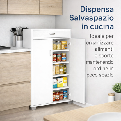 Dispensa Salvaspazio Slim in Legno con Cassetto 63x33x95 cm
