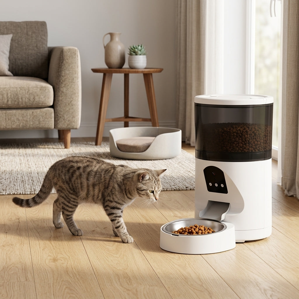 Distributore automatico smart per gatti in ambiente domestico