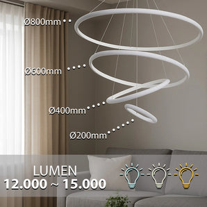 Lampadario LED moderno 120W con 4 cerchi regolabili