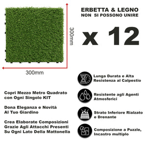 MAKA mattonella piastrella Erbetta a incastro Kit 12 pezzi puzzle 1,08 m2