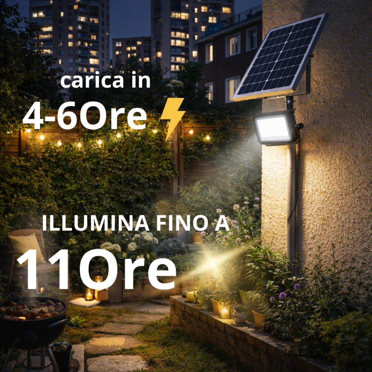 Faro LED Solare Esterno IP65 con Pannello 50W 200W 300W