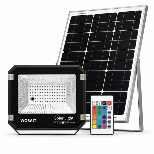 Faro LED solare RGB 100W con pannello e telecomando