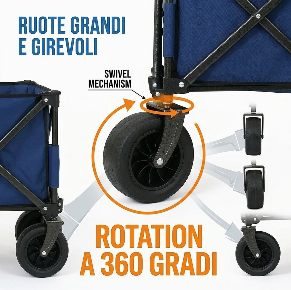 Carrello Outdoor Pieghevole Telescopico 80Kg con Ruote 360°